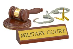 This concept aims to capture the solemnity and formality of a military court, emphasizing both the legal and military aspects.